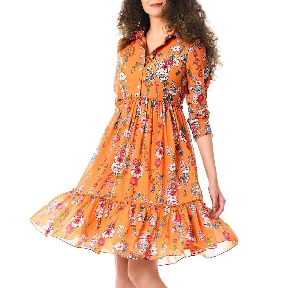 eshakti women S floral Georgette ruffle tier shirt dress fit & flare high waist